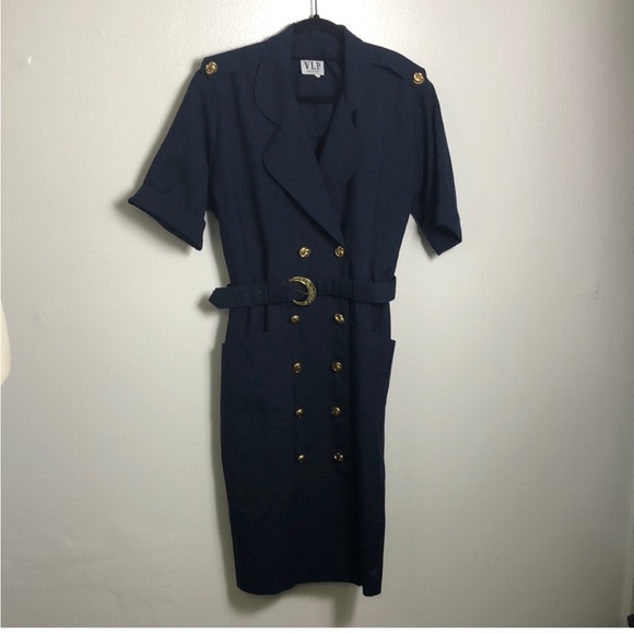 Vintage Double Breasted Military-like Midi Dress - Picture 1 of 6